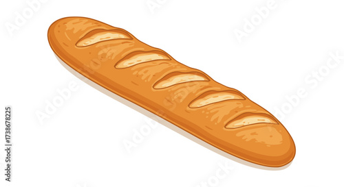 Realistic freshly baked baguette with detailed crust on plain background