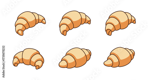 Assorted cute cartoon croissant set on white background
