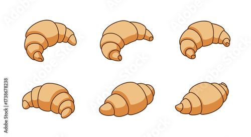 Flat style croissant icons in various positions on white background