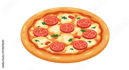 Classic margherita pizza on white background with fresh ingredients