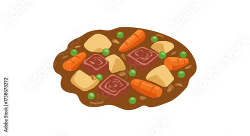 Delicious japanese curry with vegetables and tender meat in flat design