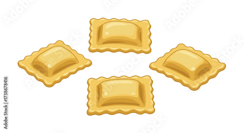 Isometric italian ravioli pasta set on white background