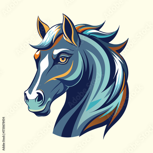 Strong and Dynamic Horse Head Mascot Logo Vector with Modern Graphic Style and Vibrant Teal and Orange Tones for Sports or Branding