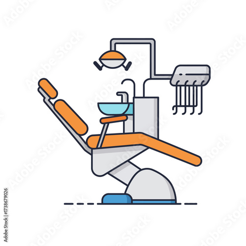 Modern dental chair and equipment in a clean professional setting.
