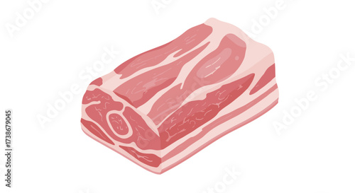 Realistic pork belly cut with marbling on white background