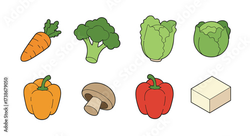 Colorful collection of vegetables in cute cartoon style