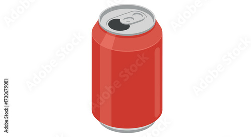 Red soda can isometric design with metallic texture on white background