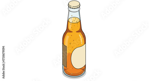Isometric beer bottle with blank label on white background