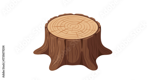 Detailed tree stump with annual rings on white background