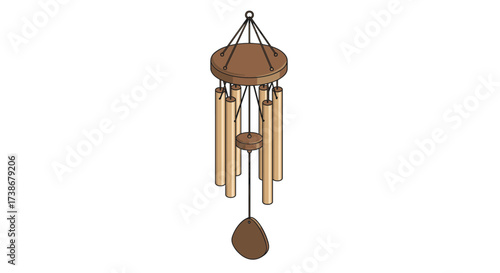 Isometric wooden wind chime for home decoration