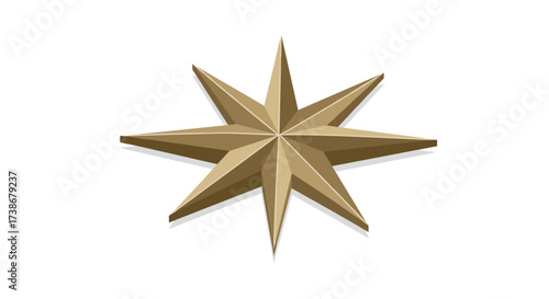Three dimensional geometric bronze star with sharp angular features on white background