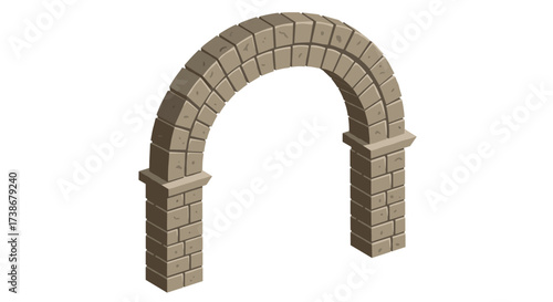 Isometric stone archway with detailed brick pattern on white background