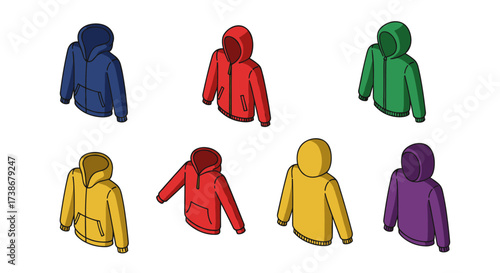 Colorful isometric hoodies collection in modern style for fashion design