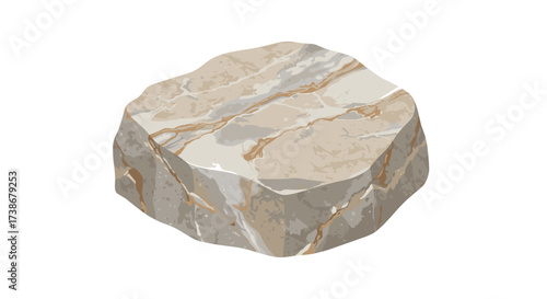 Realistic marble stone slab with natural veins on white background