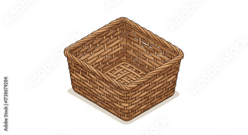 Isometric woven basket on white background