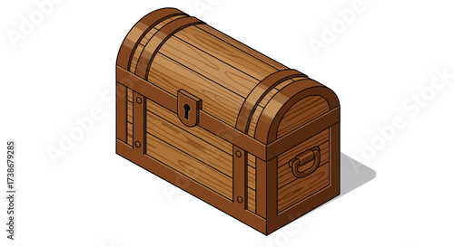 Wooden treasure chest with lock in isometric style