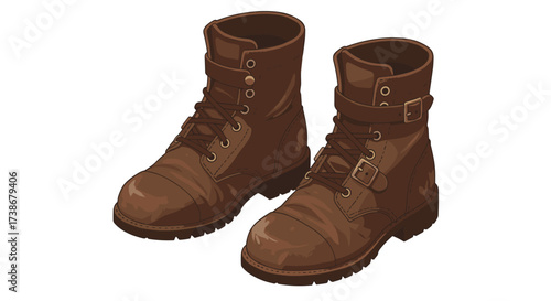 Brown leather boots: stylish footwear design with laces and buckles