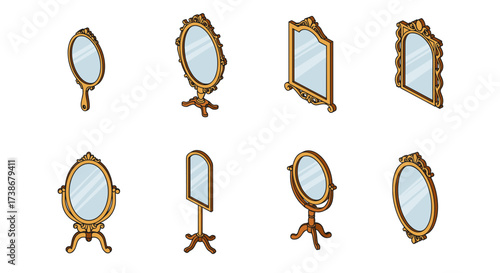 Elegant handheld and standing ornate mirrors in vintage style