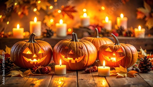 Halloween pumpkin in the dark road