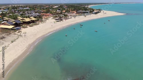 Aerial view of paradisiacal Barra grande beach at Cajueiro da Praia, Piaui. Perfect travel destination to relax and practice kitesurf.