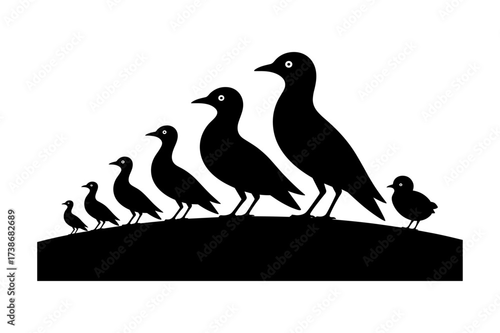 Fototapeta premium Birds silhouettes vector set, Collection of black isolated of flying birds seagulls against a white background, Beautiful bird flying silhouette set of vector, USA national birds silhouettes - Eagles,