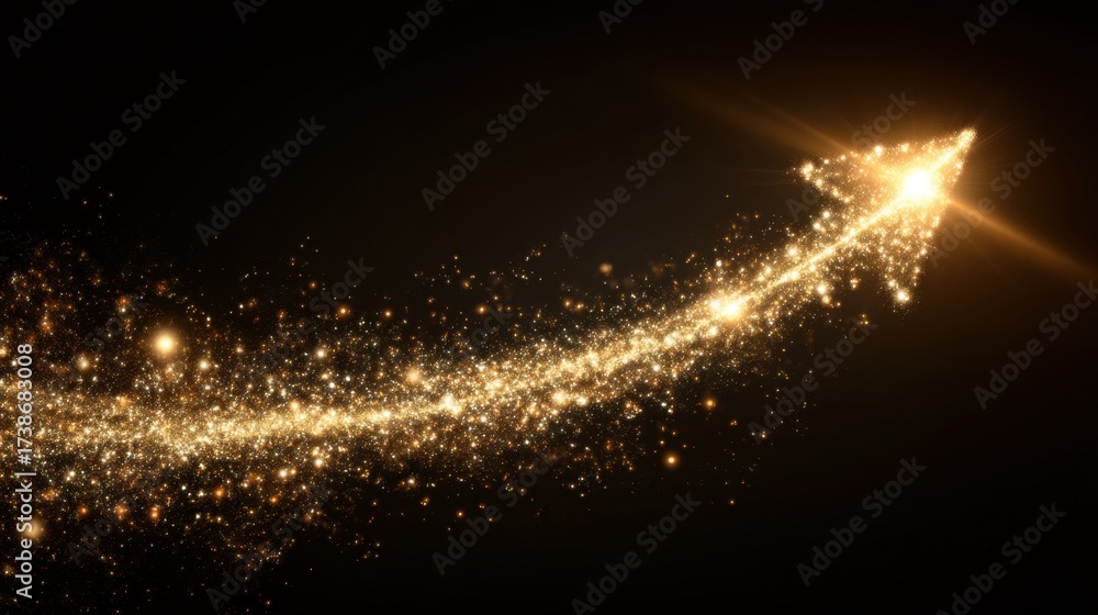 Fototapeta premium Glittering Arrow of Light Illustrating Positive Progress and Success with Sparkles and Stars on a Dark Background for Inspirational Concepts