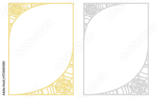 金色銀色風、ゴシック風縦長の蜘蛛の巣フレーム。A判型。