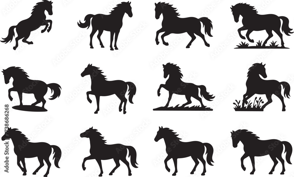 Fototapeta premium Silhouette Collection of Horses in Various Poses