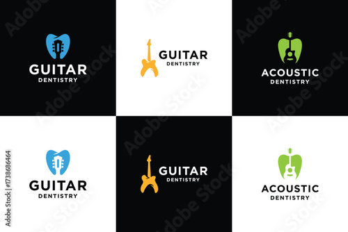 Dental and Music Logo Icon Set. Earphone and Dentistry Logo Designs. Vector Illustration.