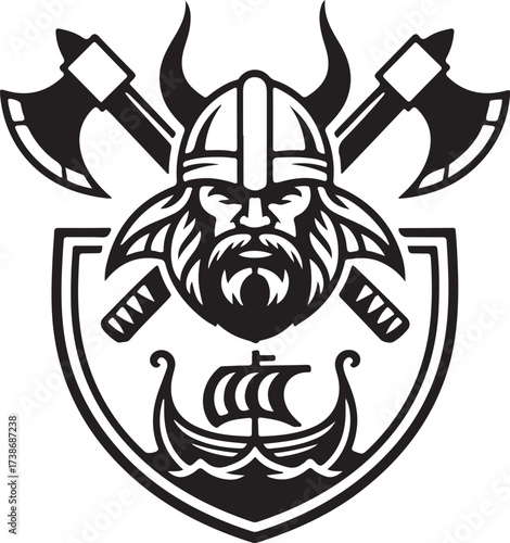 Viking Warrior Head Crossed Axes Shield Emblem