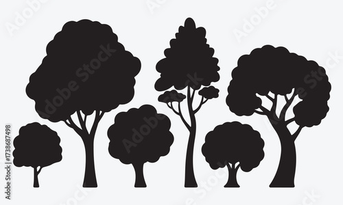 Stock image websites categorize this set of trees as silhouettes, vectors, and illustrations useful for nature, forest, and landscape design and art