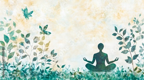 Serene Yoga Silhouette in Watercolor Leaves