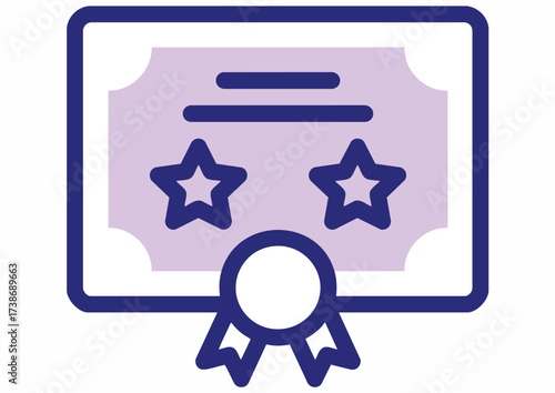Icon of a certificate with stars and a ribbon on a white background