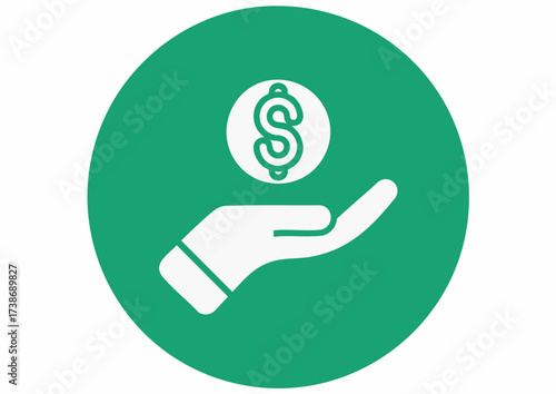 Illustration of a hand offering a coin with a dollar sign, set against a green circle.