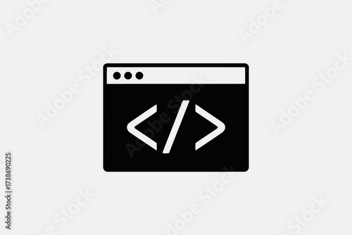 Code icon in browser window simple flat vector glyph for web development isolated on white background
