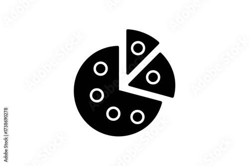 Black and white pizza icon simple flat glyph vector design isolated on white background