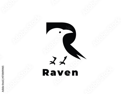 Raven Crow R letter Logo design