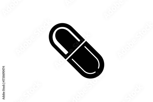 Black and white capsule icon simple vector glyph for medical or pharmaceutical design isolated on white background