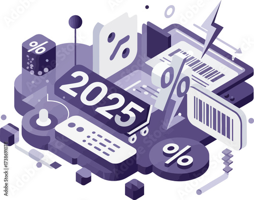 Futuristic digital illustration depicting financial growth and technology in 2025 with data charts