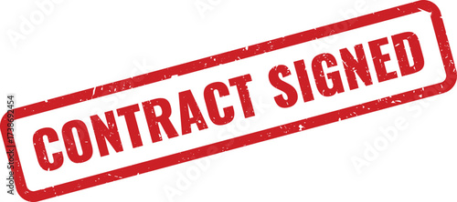 Red contract signed Rubber Stamp on White Background, Indicating an Agreement That Has Been Officially Finalized