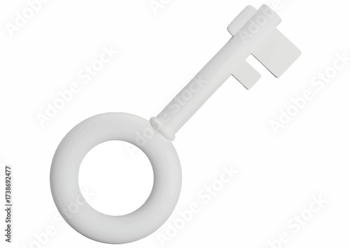 A pristine, white key isolated on a white background, symbolizing access and security.