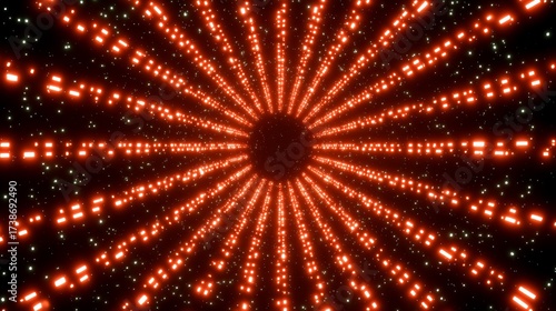 Abstract space tunnel background with radial glowing lights and stars creates a mesmerizing effect