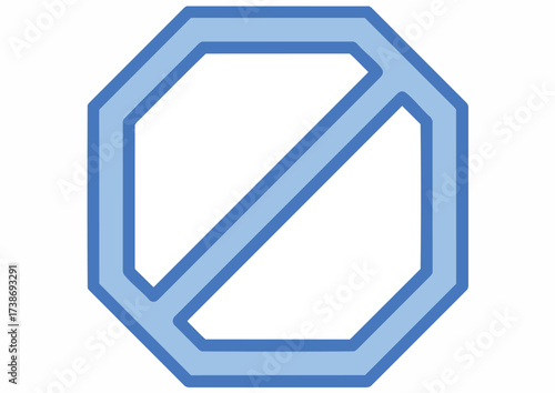 A blue octagonal sign with a diagonal line on a white background.