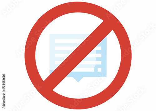 Red circle with a line through a blue speech bubble icon on a white background