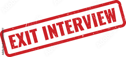 Red Exit Interview Rubber Stamp on White Background, Indicating a Feedback Discussion for Departing Employees