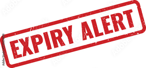 Red Expiry Alert Rubber Stamp on White Background, Indicating a Notification for an Approaching Expiration Date