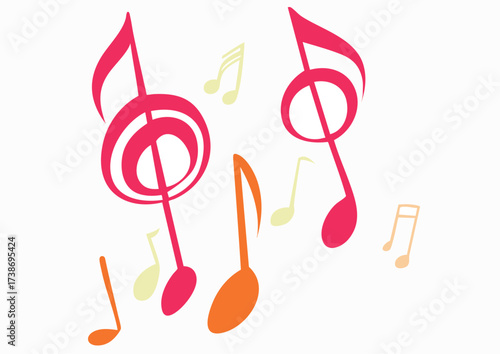 Colorful musical notes float against a plain white background, representing music and melody.