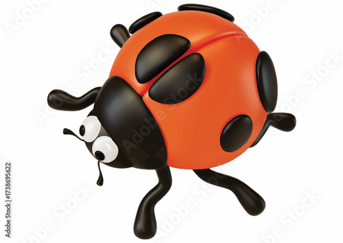 Close-up of a cartoon ladybug with a sad expression on a white background.