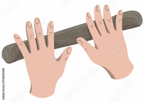Illustration of two hands rolling a clay cylinder on a white background.