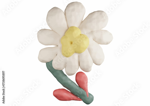 Close-up of a clay flower model with white petals and yellow center